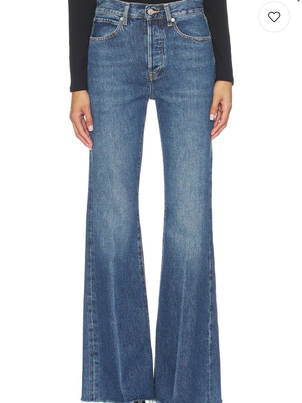 Frame Denim LAX in Antidote Raw Fray High-Rise Wide-Leg Flare Jeans